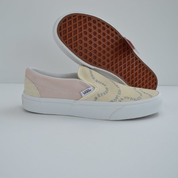 vans slip on embroiled suede and canvas sun pastel cream pink sneaker shoes nwt - Picture 6 of 8